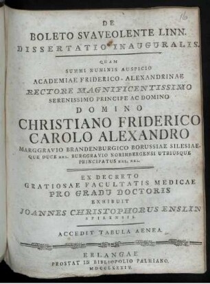 De Boleto Suaveolente Linn. : Dissertatio Inauguralis ; Accedit Tabula Aenea