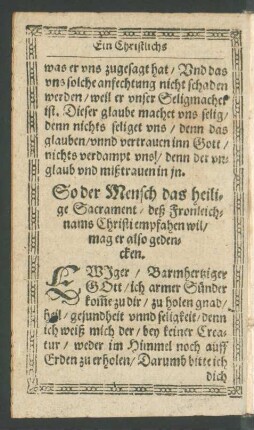 So der Mensch das heilige Sacrament/ deß Fronleichnams Christi empfahen wil/ mag er also gedencken.