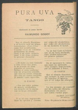 Pura uva : Tango; Dedicado al joven bardo Raimundo Godoy