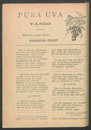 Pura uva : Tango; Dedicado al joven bardo Raimundo Godoy