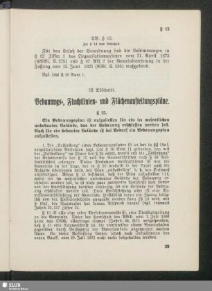 III. Abschnitt. Bebauungs-, Fluchtlinien- und Flächenaufteilungspläne