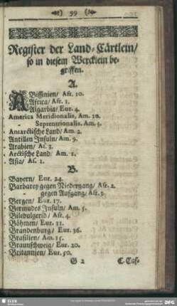 Register der Land-Cärtlein, so in diesem Wercklein begriffen
