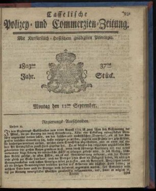 37tes Stueck, Montag den 12ten September 1803