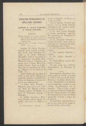 Catálogo genealógico de apellidos cubanos : Capitán D. Julián Parreño - D. Pedro Parreño
