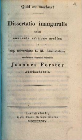 Quid est morbus? : dissertatio inauguralis