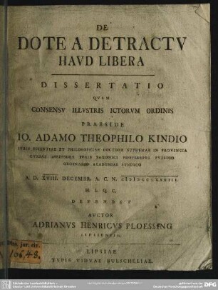 De Dote A Detractu Haud Libera : Dissertatio