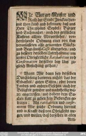 [Confirmation der Ordnung.]