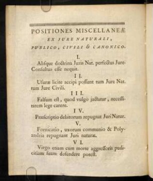 37a-37c, Positiones Miscellaneae Ex Jure Naturali, Publico, Civili & Canonico.