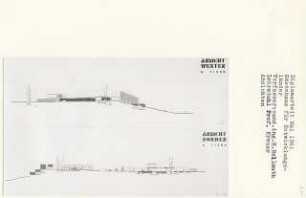 Gästehaus für Entwicklungsländer (Diplomarbeit bei Willy Kreuer): Ansichten von Westen und Norden 1:200