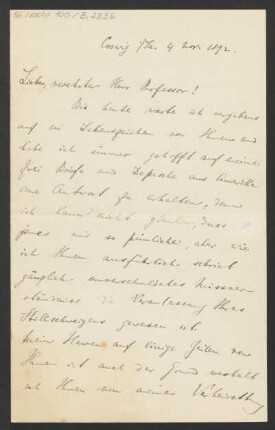 Brief an Karl Klindworth : 04.11.1892
