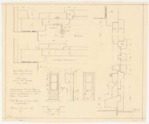 Haus Jansen, Berlin-Grunewald: Südwestliche Seitenfront, Außentür unter der Terrasse: Grundriss, Schnitt, Aufriss Außen- und Innenfront 1:20, vertikaler und horizontaler Schnitt 1:1