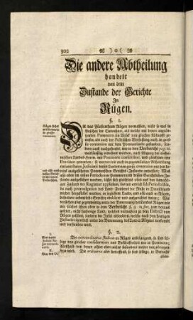 302-334, Die andere Abtheilung handelt von dem Zustande der Gerichte In Rügen.
