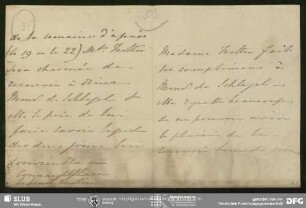 Eigenh. Brief von John Tottie an August Wilhelm von Schlegel, o.O., ohne Datumsangabe