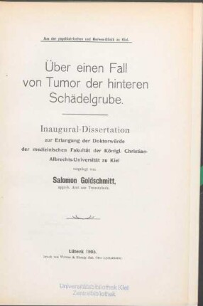 Über einen Fall von Tumor der hinteren Schädelgrube
