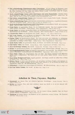 Arbeiten in Thon, Fayence, Majolika (Nr. 99-152)