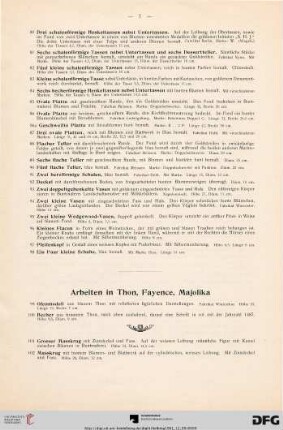 Arbeiten in Thon, Fayence, Majolika (Nr. 99-152)