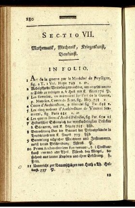Sectio VII. Mathematik, Mechanik, Kriegskunst, Baukunst.