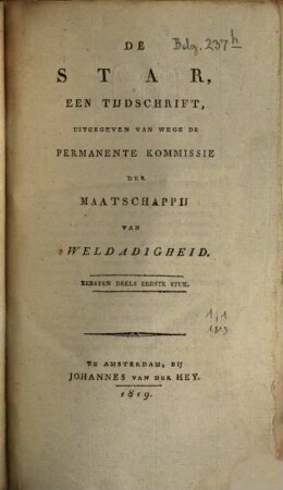 De star : een tijdschrift. 1. 1819, Stuk 1