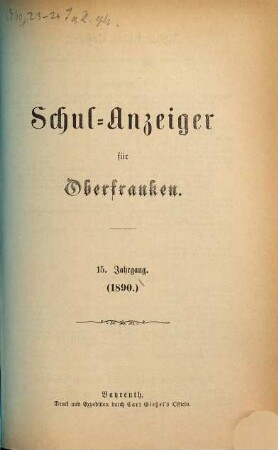 Schulanzeiger für Oberfranken. 15. 1890