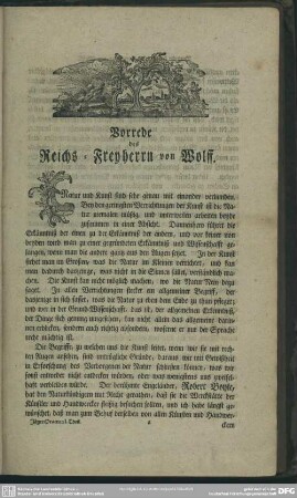 Vorrede des Reichs-Freyherrn von Wolff