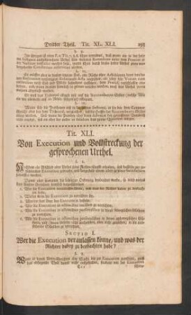 Tit. XLI. Von Execution und Vollstreckung der gesprochenen Urthel.
