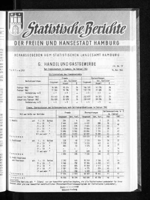 Der Fremdenverkehr in Hamburg im Februar 1963 : Lfd. Nr. 27