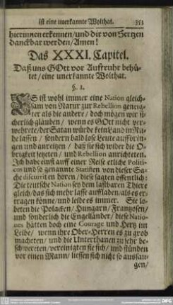 Das XXXI. Capitel. Daß uns Gott vor Auffruhr behütet, eine unerkannte Wolthat
