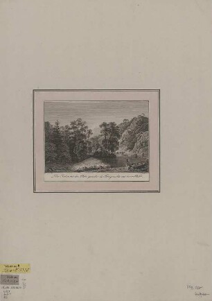 Ansicht aus dem Plauenschen Grund bei Dresden, Kupferstich, 1799 : Der Rechen mit dem Wehr zwischen Königsmühle und der neuen Mühle / Klengel del. J. A. Darnstedt sc. - [Nürnberg] : [Frauenholz] , [1799]. - 1 Kunstbl. : Kupferst. ; 19 x 13 cm