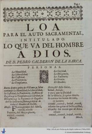 Loa para el Auto Sacramental Lo que và del Hombre à Dios.