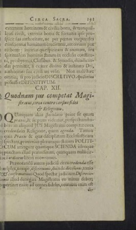 Cap. XII. Quodnam jus competat Magistratui