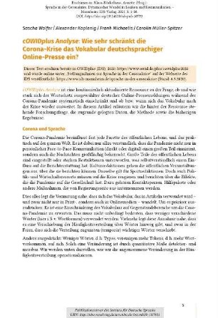 cOWIDplus Analyse: Wie sehr schränkt die Corona-Krise das Vokabular deutschsprachiger Online-Presse ein?