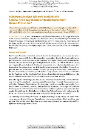 cOWIDplus Analyse: Wie sehr schränkt die Corona-Krise das Vokabular deutschsprachiger Online-Presse ein?