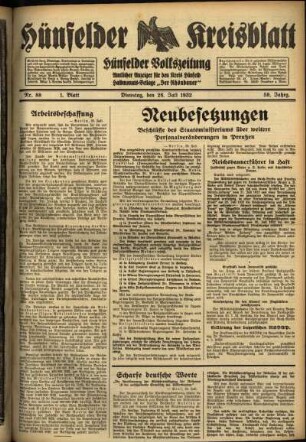Erste Ausgabe vom Dienstag, den 26. Juli 1932.