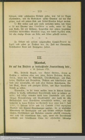 III. Mandat, die auf den Dörfern zu beobachtende Feuerordnung betr., v. 18. Februar 1775