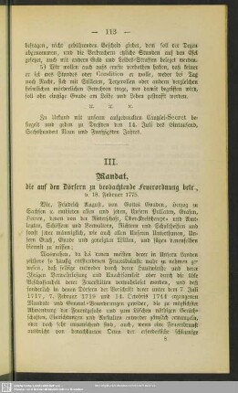 III. Mandat, die auf den Dörfern zu beobachtende Feuerordnung betr., v. 18. Februar 1775