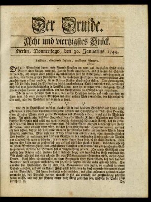 Acht und viertzigstes Stück. Berlin, Donnerstags, den 30. Januarius 1749