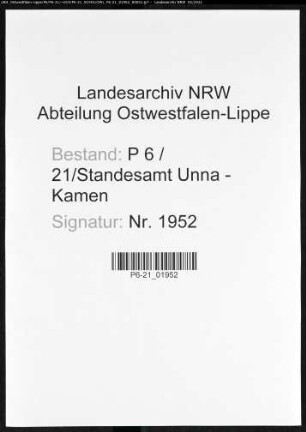 Sterberegister Standesamt Unna-Kamen