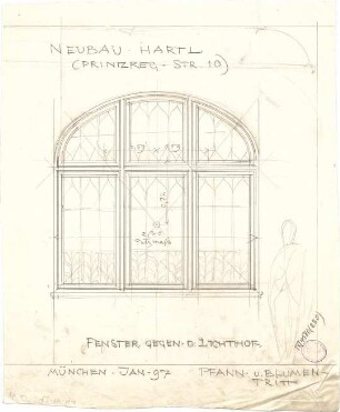 Pfann, Paul; München, Prinzregentenstr. 10; Haus Hartl - Lichthof - Fenster (Ansicht)