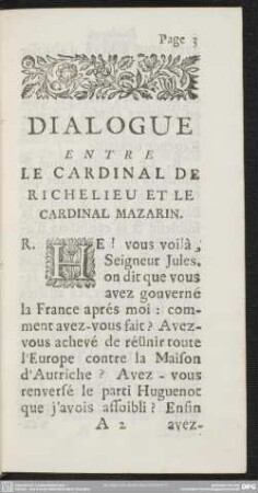 Dialogue Entre Le Cardinal De Richelieu Et Le Cardinal Mazarin