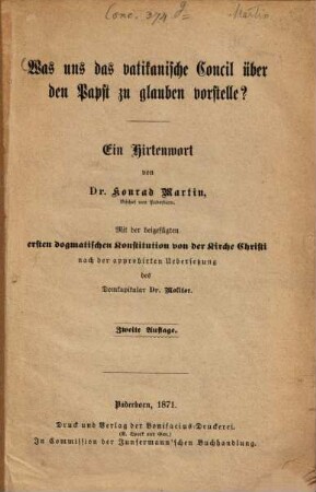 Was uns das vatikanische Concil über den Papst zu glauben vorstelle? : ein Hirtenwort