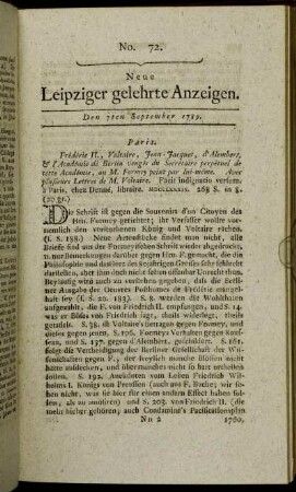 No. 72. Den 7ten September 1789.