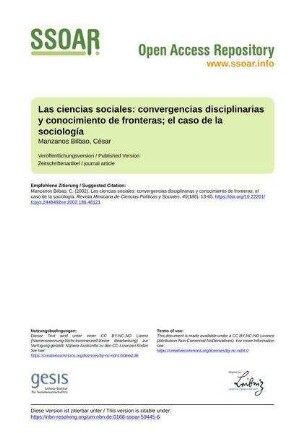 Las ciencias sociales: convergencias disciplinarias y conocimiento de fronteras; el caso de la sociología