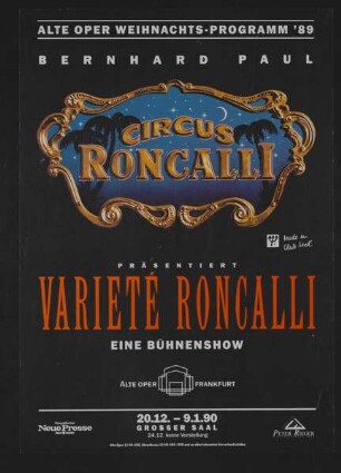 Circus Roncalli - Varieté Roncalli, Frankfurt am Main, 1989
