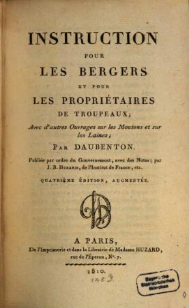 Instruction pour les Bergers