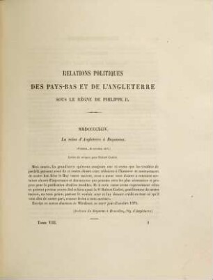 Relations politiques des Pays-Bas et de l'Angleterre sous le règne de Philippe II, 8