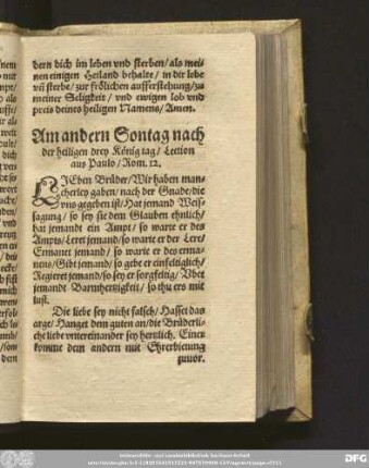 Am andern Sontag nach der heiligen drey König tag/ Lection aus Paulo/ Rom. 12.