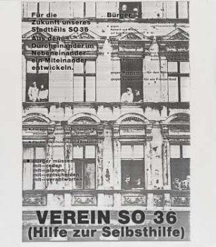 Plakat: "Verein SO 36. Hilfe zur Selbsthilfe"