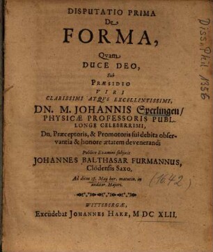 Disputatio Prima De Forma