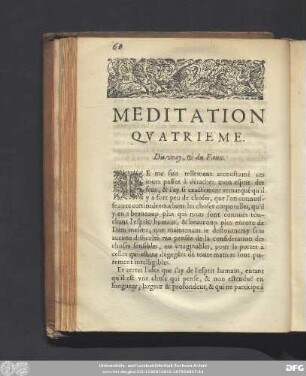 Meditation Quatriéme. Du vray, & du Faux.