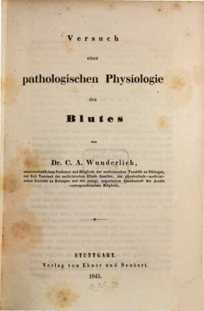 Versuch einer pathologischen Physiologie des Blutes